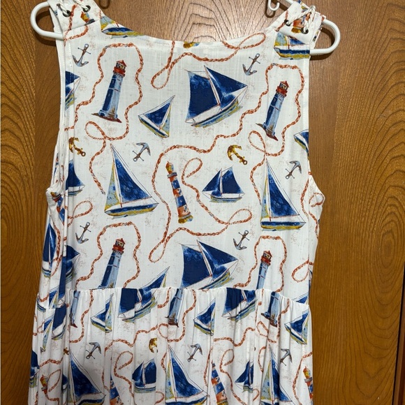 Nautical Print Sail Boats and Lighthouse Print on Sleeveless Maxi Dress - Picture 4 of 9